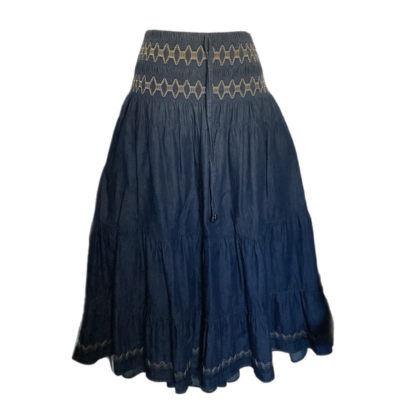 Cactus + Pearl Midi Skirt XXL in Slate Blue 100% Cotton Soft Smocked Denim Look - Picture 14 of 16